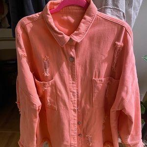 Salmon denim shirt/jackets. Oversized fit.